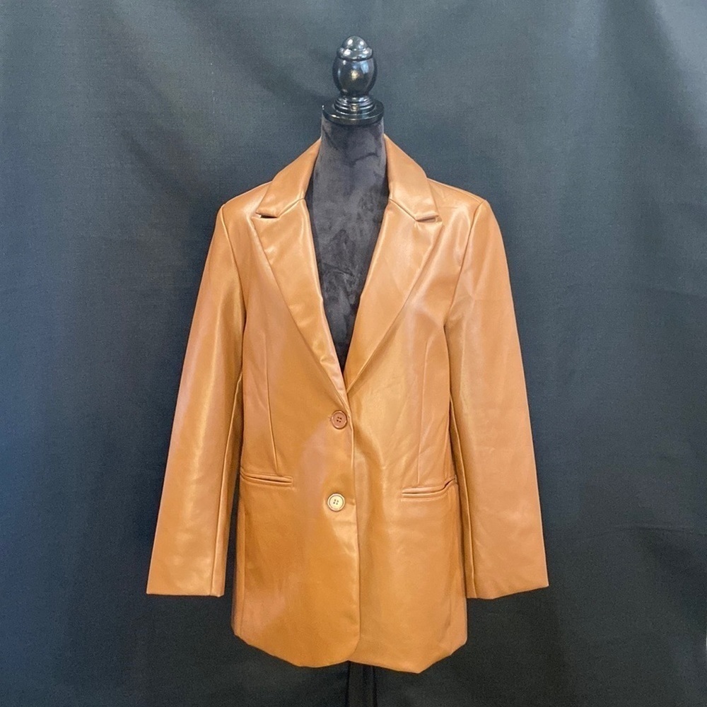 REBECCA Minkoff Lambskin Leather Blazer in Cognac Color Women’s Size Medium New